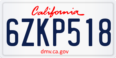 CA license plate 6ZKP518