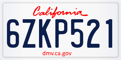 CA license plate 6ZKP521