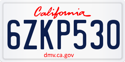 CA license plate 6ZKP530