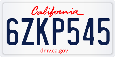 CA license plate 6ZKP545