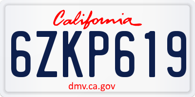CA license plate 6ZKP619