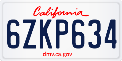 CA license plate 6ZKP634