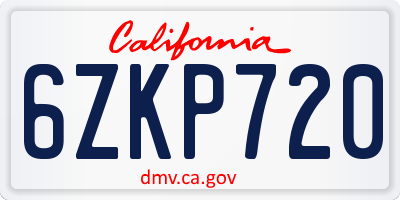 CA license plate 6ZKP720