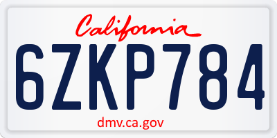CA license plate 6ZKP784