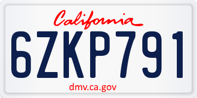 CA license plate 6ZKP791