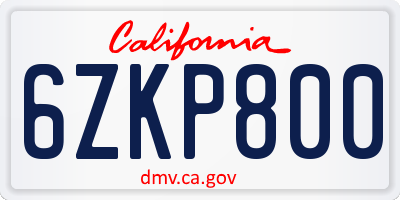 CA license plate 6ZKP800