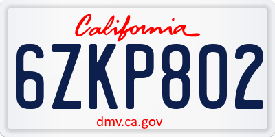 CA license plate 6ZKP802