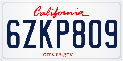 CA license plate 6ZKP809