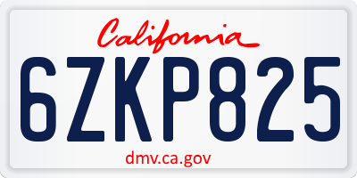 CA license plate 6ZKP825