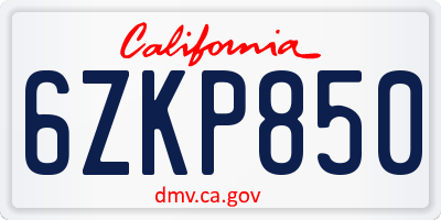 CA license plate 6ZKP850