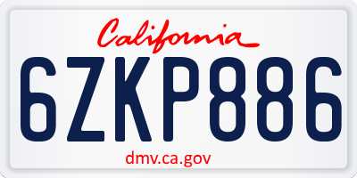 CA license plate 6ZKP886