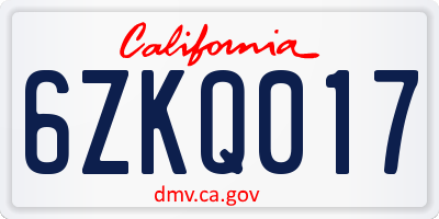 CA license plate 6ZKQ017
