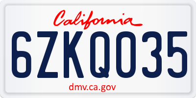 CA license plate 6ZKQ035