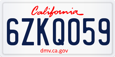 CA license plate 6ZKQ059
