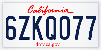 CA license plate 6ZKQ077