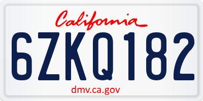 CA license plate 6ZKQ182