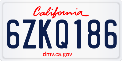 CA license plate 6ZKQ186