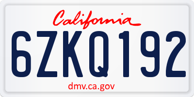 CA license plate 6ZKQ192