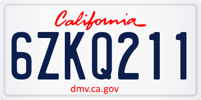 CA license plate 6ZKQ211