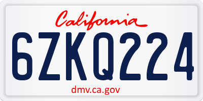 CA license plate 6ZKQ224