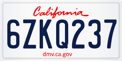 CA license plate 6ZKQ237