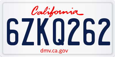 CA license plate 6ZKQ262