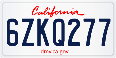 CA license plate 6ZKQ277