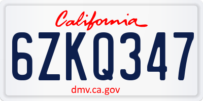 CA license plate 6ZKQ347
