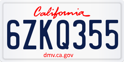 CA license plate 6ZKQ355