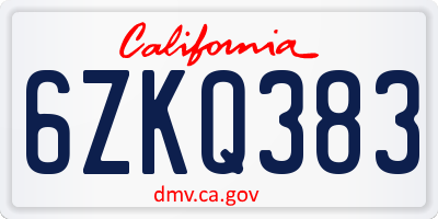 CA license plate 6ZKQ383