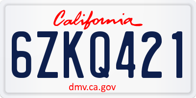 CA license plate 6ZKQ421