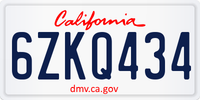 CA license plate 6ZKQ434