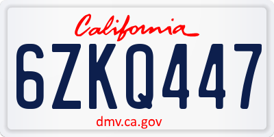 CA license plate 6ZKQ447