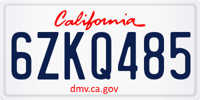 CA license plate 6ZKQ485