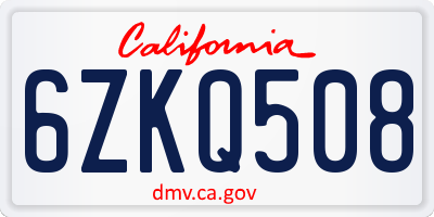 CA license plate 6ZKQ508