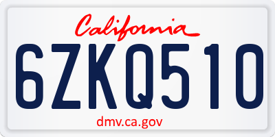CA license plate 6ZKQ510