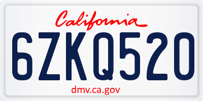 CA license plate 6ZKQ520
