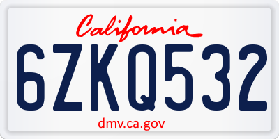 CA license plate 6ZKQ532