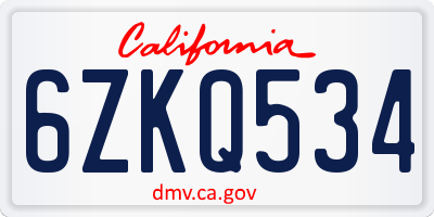 CA license plate 6ZKQ534