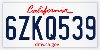 CA license plate 6ZKQ539