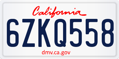 CA license plate 6ZKQ558