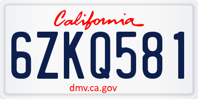 CA license plate 6ZKQ581