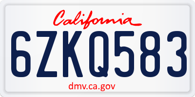 CA license plate 6ZKQ583