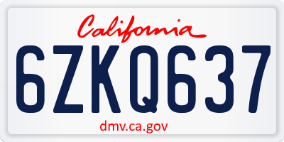 CA license plate 6ZKQ637