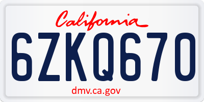CA license plate 6ZKQ670