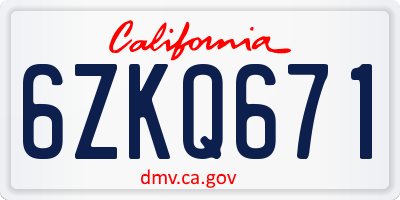 CA license plate 6ZKQ671