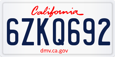 CA license plate 6ZKQ692