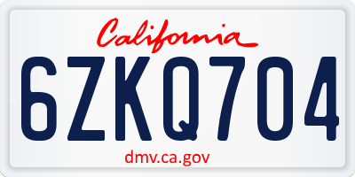 CA license plate 6ZKQ704