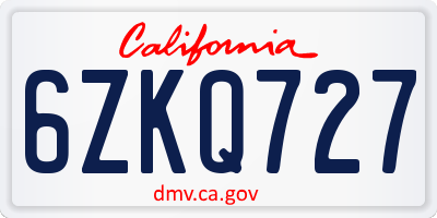 CA license plate 6ZKQ727