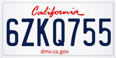 CA license plate 6ZKQ755
